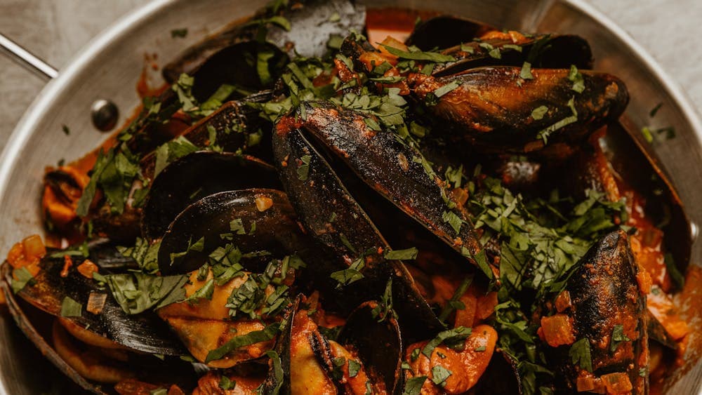 mussels, nduja sauce, coriander