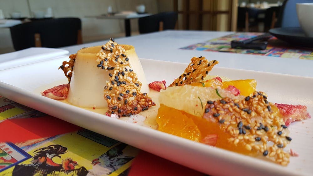 yuzu tofu cream caramel with citrus and mint