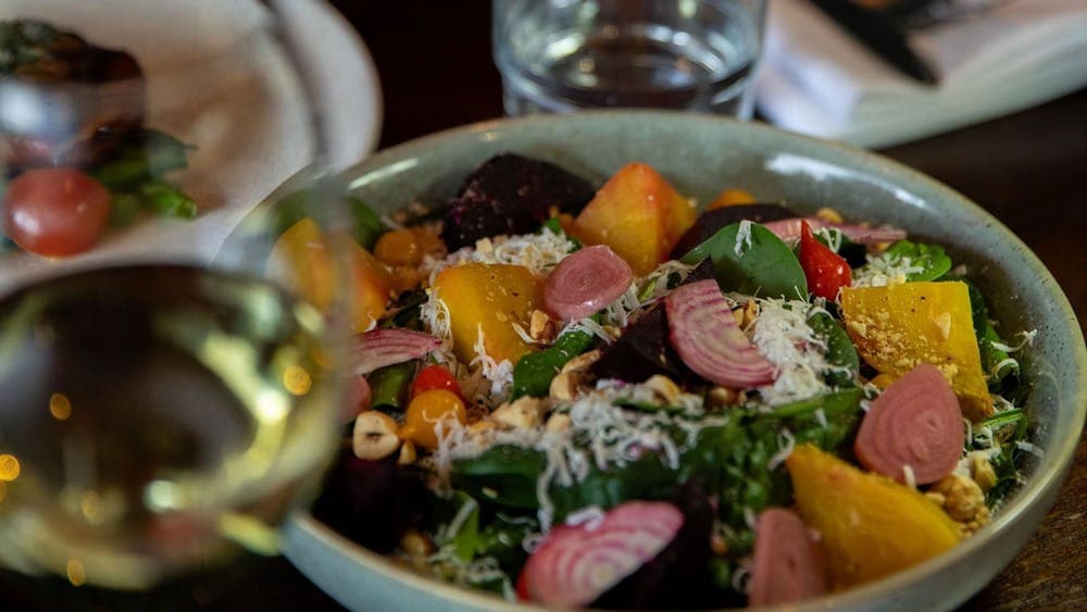 Roasted Pumpkin Salad – Pumpkin and chickpeas with fresh spinach and almond  cream