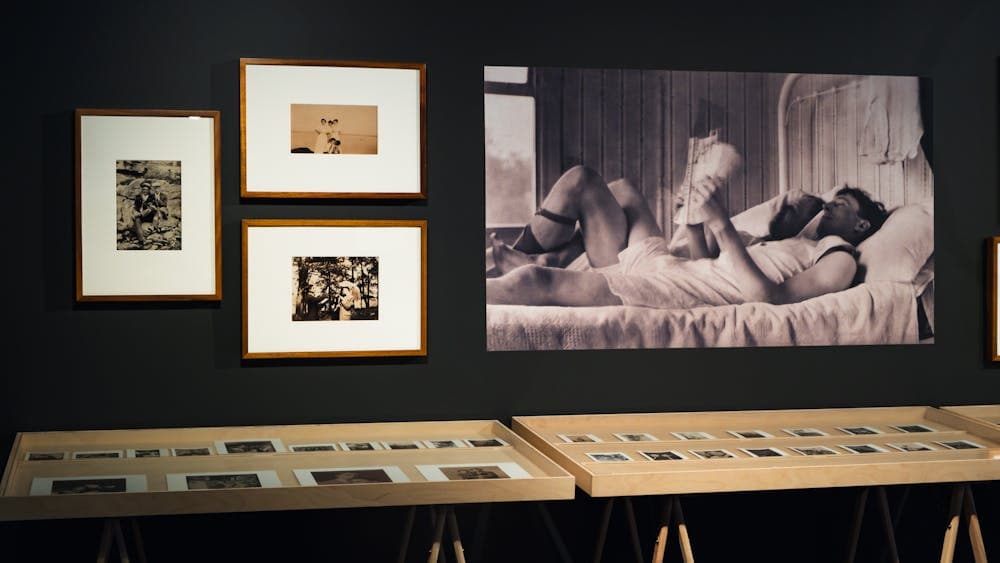 Installation image of photographs in the LOVING exhibition at CMAG