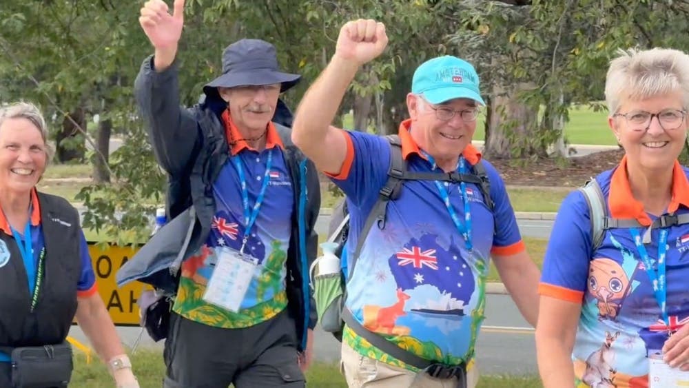 Four walkers finishing