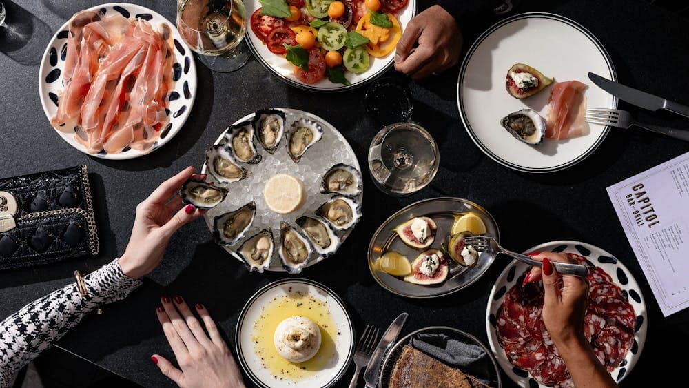 Oysters, burrata, bread